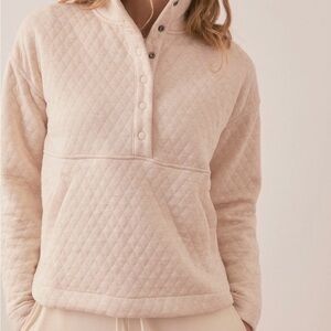 Marine Layer Corbet Funnel Neck Pullover Womens Small Quilted Sweatshirt Oatmeal